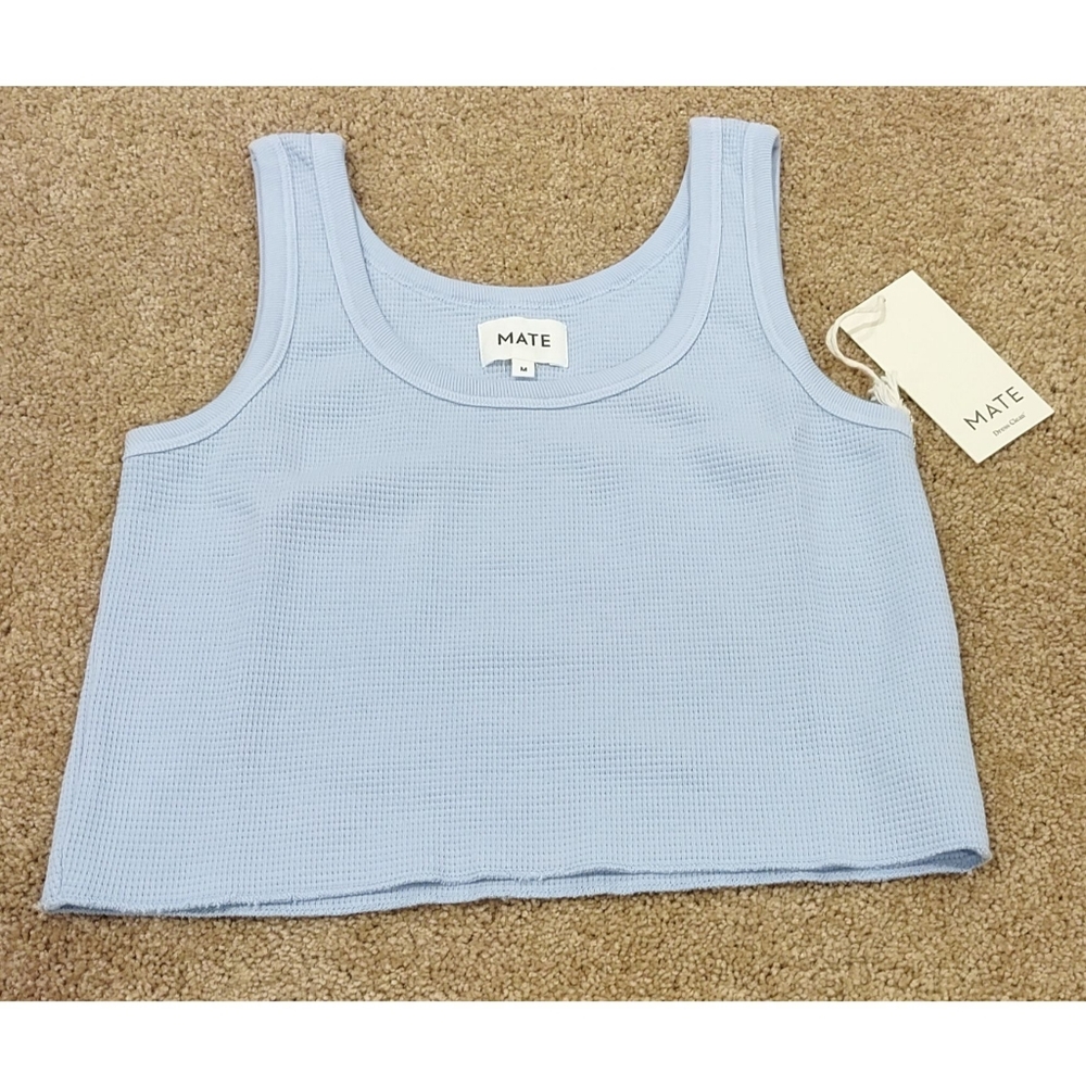 NWT MATE The Label Organic Thermal Crop Tank Top in Sky Size M